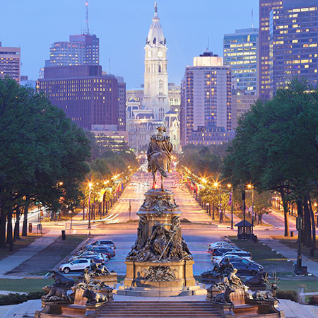 downtown philly at night